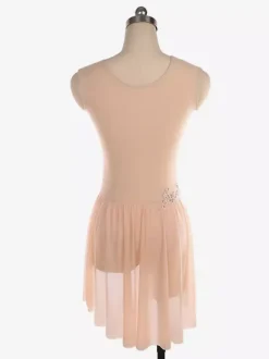 Robe de patinage sans manches en maille illusion nude ornée de strass vêtements de performance