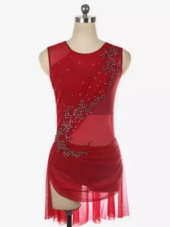 Robe de patinage sans manches en maille illusion nude ornée de strass vêtements de performance