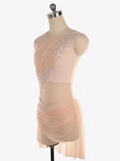 Robe de patinage sans manches en maille illusion nude ornée de strass vêtements de performance