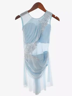 Robe de patinage sans manches en maille illusion nude ornée de strass vêtements de performance