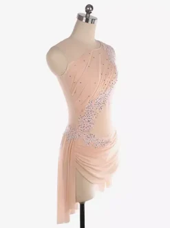 Robe de patinage sans manches en maille illusion nude ornée de strass vêtements de performance
