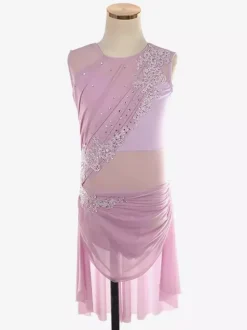 Robe de patinage sans manches en maille illusion nude ornée de strass vêtements de performance