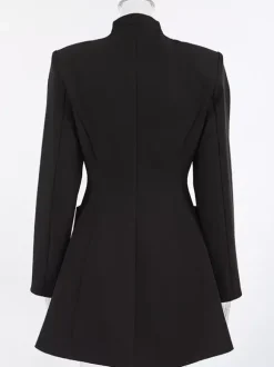 Robe de soirée à col montant boutons dorés manches longues poche blazer de bureau
