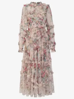 Robe de soirée à volants et manches illusion superposées robe longue folklorique élégante