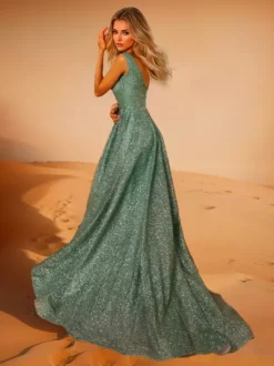 Robe de soirée A-Line Col en V Polyester avec traîne Robes de dîner formelles