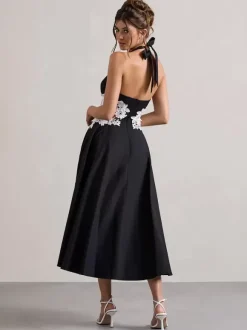 Robe de soirée A-Line Décolleté en polyester Longueur thé Dentelle Robes de soirée formelles