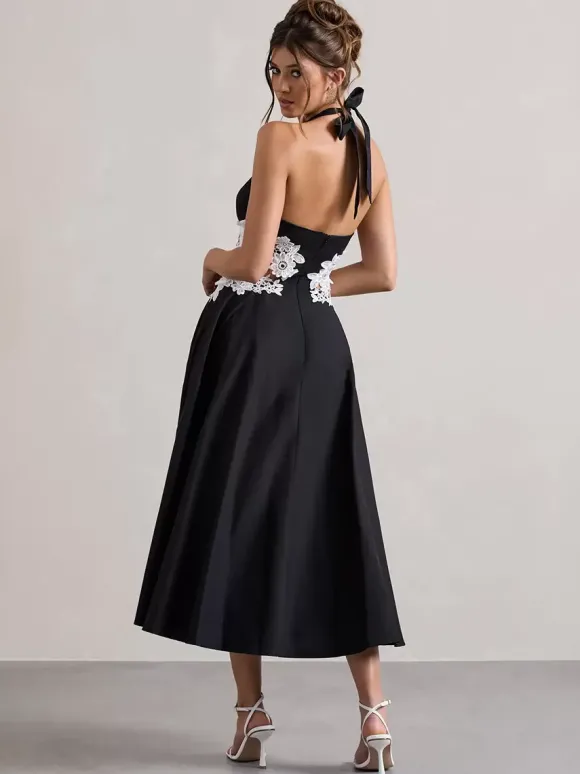 Robe de soirée A-Line Décolleté en polyester Longueur thé Dentelle Robes de soirée formelles