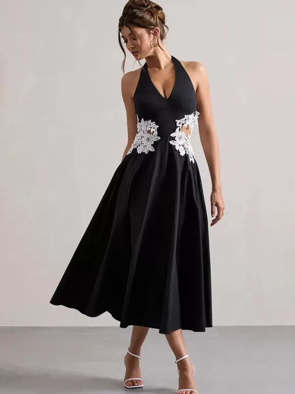Robe de soirée A-Line Décolleté en polyester Longueur thé Dentelle Robes de soirée formelles