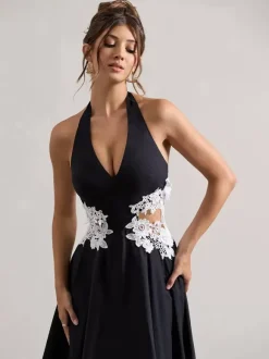 Robe de soirée A-Line Décolleté en polyester Longueur thé Dentelle Robes de soirée formelles