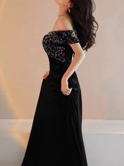 Robe de soirée col bateau paillete au sol robe cérémonie femme