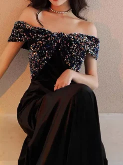 Robe de soirée col bateau paillete au sol robe cérémonie femme