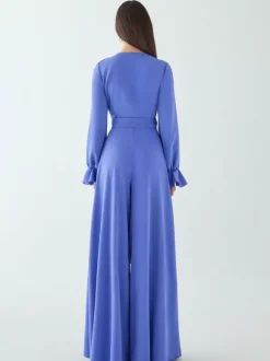 Robe de soirée combinaison col en V longueur au sol ceinture robes de soirée sociale