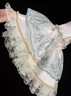 Robe De Soirée Costumes Rétro Vert Clair Dentelle Marie Antoinette Costume Polyester Imprimé Fleuri Chapeau Femmes Euro-style Tunique Déguisement Vintage