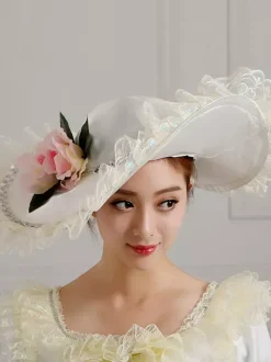 Robe De Soirée Costumes Rétro Blanc Écru Fleurs Robe En Polyester Tunique Vintage Femme Costume Marie Antoinette Déguisement Vintage