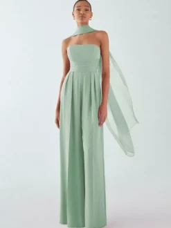Robe de soirée en mousseline de soie plissée combinaison sans bretelles longueur au sol sans manches fermeture éclair robes de soirée formelles