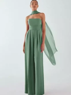 Robe de soirée en mousseline de soie plissée combinaison sans bretelles longueur au sol sans manches fermeture éclair robes de soirée formelles