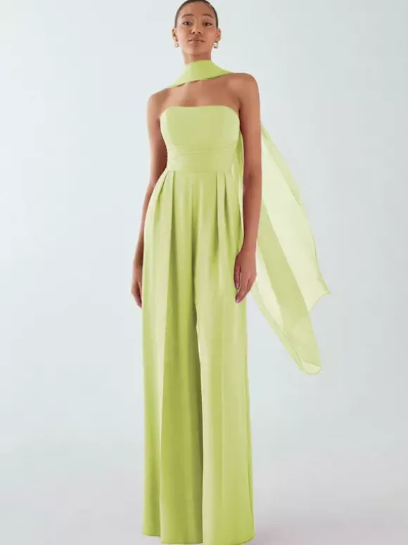 Robe de soirée en mousseline de soie plissée combinaison sans bretelles longueur au sol sans manches fermeture éclair robes de soirée formelles