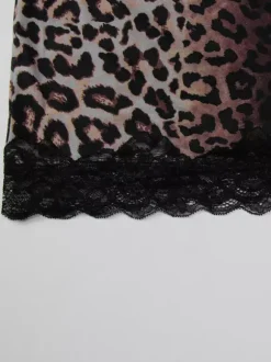 Robe de soirée imprimé léopard sauvage nuisette mini moulante à bretelles et bordure en dentelle