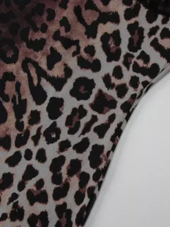 Robe de soirée imprimé léopard sauvage nuisette mini moulante à bretelles et bordure en dentelle