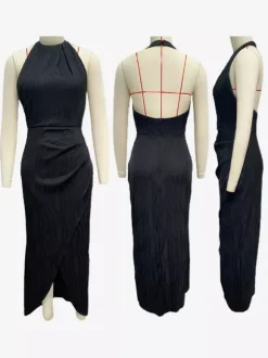Robe de soirée longue à col licou et fente haute pour femme 2026