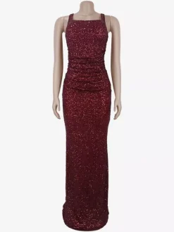Robe de soirée longue à sequins scintillants pour femme - Col carré coupe ajustée dos lacé robe sirène moulante - Gala d'été 2026