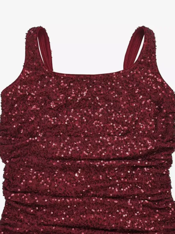 Robe de soirée longue à sequins scintillants pour femme - Col carré coupe ajustée dos lacé robe sirène moulante - Gala d'été 2026