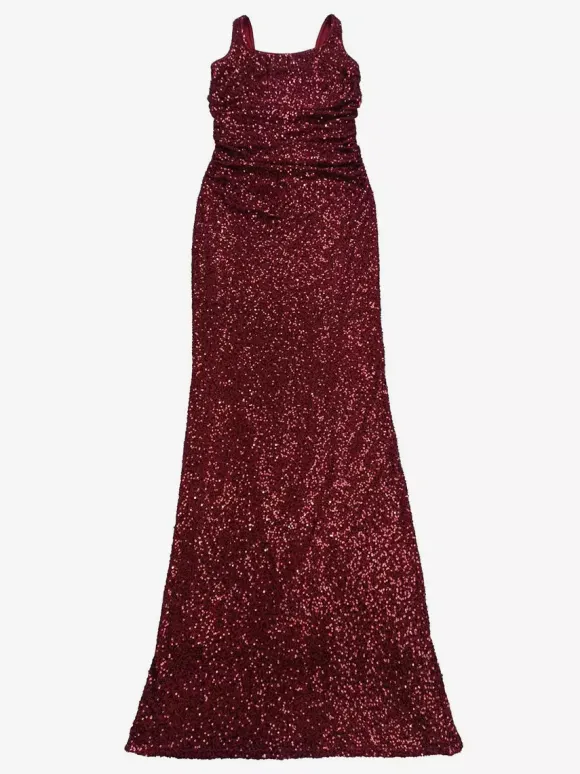 Robe de soirée longue à sequins scintillants pour femme - Col carré coupe ajustée dos lacé robe sirène moulante - Gala d'été 2026