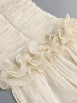 Robe de soirée longue abricot sans bretelles dos nu chic et semi-formelle