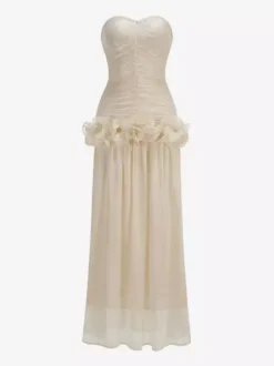 Robe de soirée longue abricot sans bretelles dos nu chic et semi-formelle