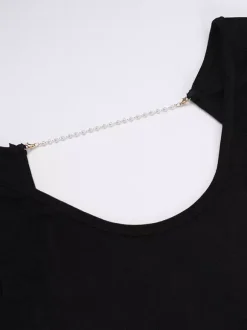 Robe de soirée longue dos nu à manches longues et col ras du cou pour femme 2026