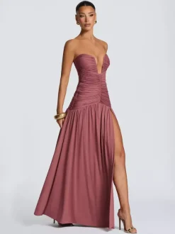 Robe de soirée longue marron café dos nu fermeture éclair sans manches élégante et semi-formelle