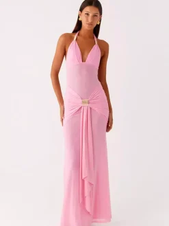 Robe de soirée longue marron café col en V sans manches sexy semi-formelle