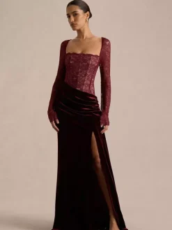 Robe de soirée longue noire à col carré et manches longues bicolore sexy et semi-formelle