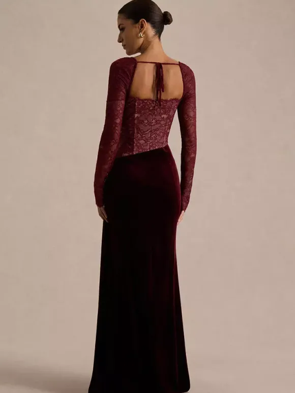 Robe de soirée longue noire à col carré et manches longues bicolore sexy et semi-formelle