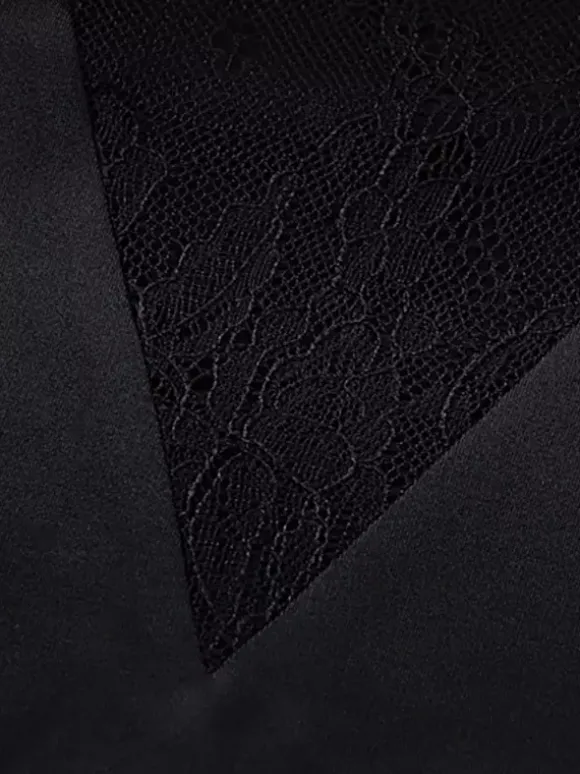Robe de soirée longue noire à bretelles col en dentelle dos nu élégante et semi-formelle