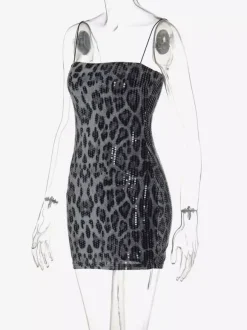 Robe de soirée léopard à imprimé léopard sans manches bretelles col rond robe d'été