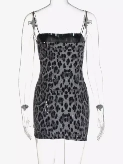 Robe de soirée léopard à imprimé léopard sans manches bretelles col rond robe d'été