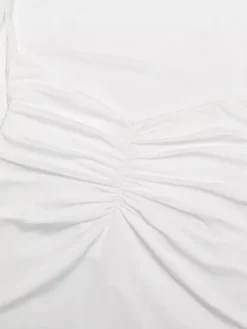 Robe de soirée maxi blanche à col rond et manches longues style semi-formel sexy