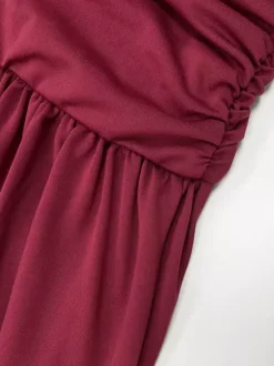 Robe de soirée maxi marron sans bretelles plissée sans manches robe sexy semi-formelle