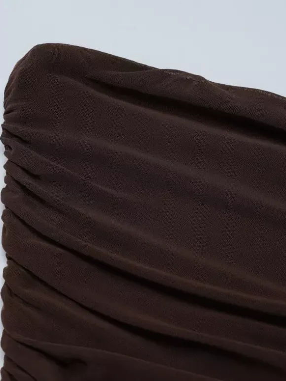 Robe de soirée maxi marron café sans bretelles plissée sexy semi-formelle robe d'été