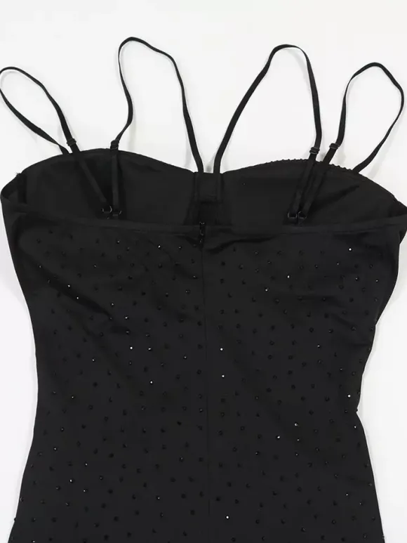 Robe de soirée maxi moulante sans manches à sequins sur les côtés transparents pour femmes 2026