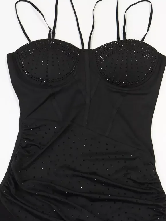 Robe de soirée maxi moulante sans manches à sequins sur les côtés transparents pour femmes 2026