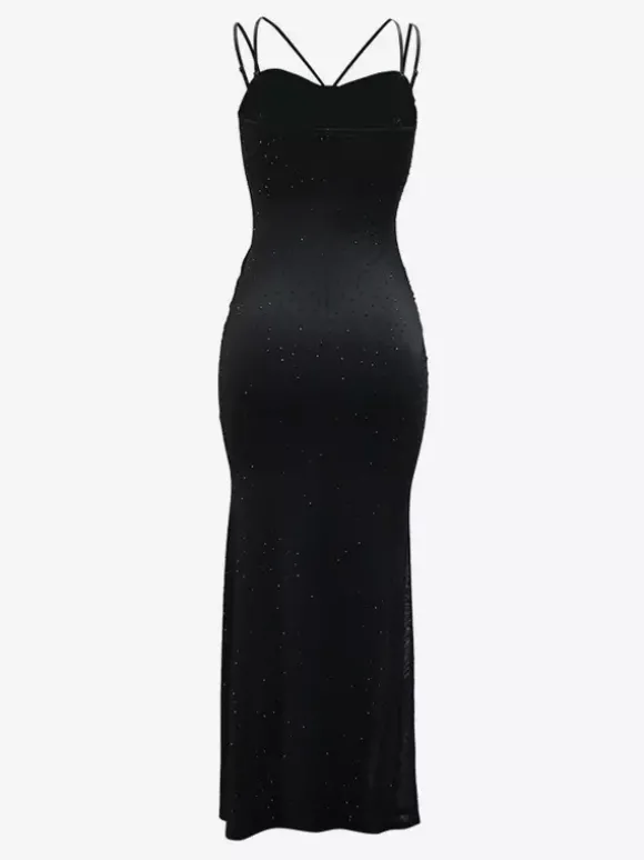 Robe de soirée maxi moulante sans manches à sequins sur les côtés transparents pour femmes 2026