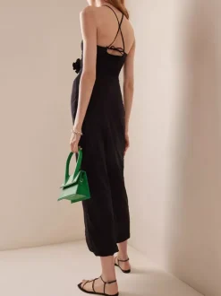 Robe de soirée maxi noire sans bretelles à lacets dos nu style décontracté semi-formel