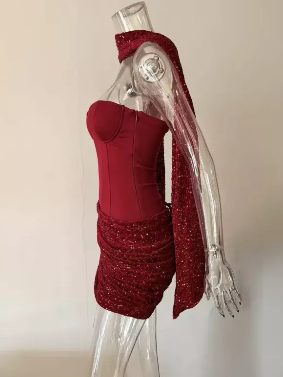 Robe de soirée mini corset à sequins avec foulard pour femme 2026