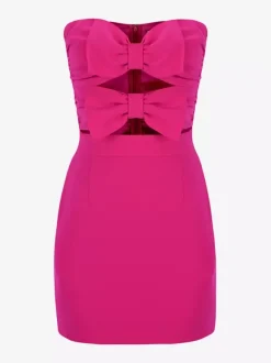 Robe de soirée mini dos nu à n艙uds fermeture éclair sans manches bustier élégante robe rose