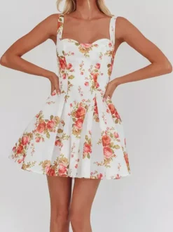 Robe de soirée mini dos nu à 艙illets et fermeture éclair sans manches à imprimé floral et col carré robe chic