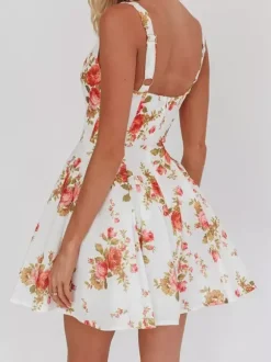 Robe de soirée mini dos nu à 艙illets et fermeture éclair sans manches à imprimé floral et col carré robe chic
