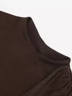Robe de soirée mini marron à col rond plissé sans manches dos nu sexy et semi-formelle
