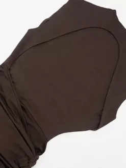 Robe de soirée mini marron à col rond plissé sans manches dos nu sexy et semi-formelle